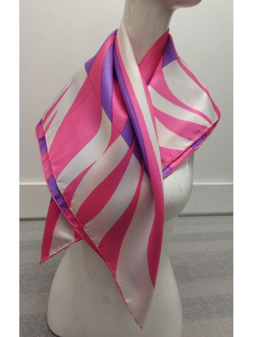 1960s Vintage Echo Silk Scarf Pink Zebra Geometric Psychedelic Purple Vibrant